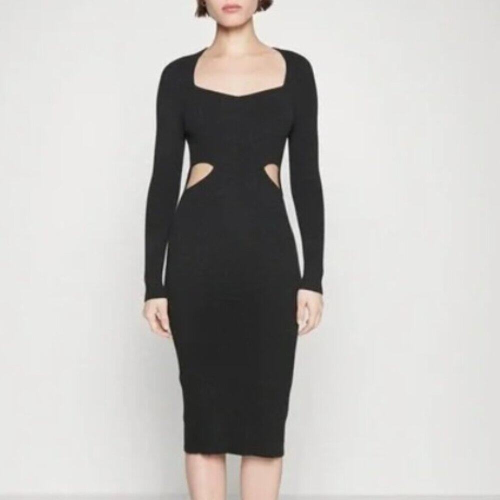 NEW Abercrombie Black Long Sleeve Cut Out Ribbed Knit Midi Sweater Dress XL